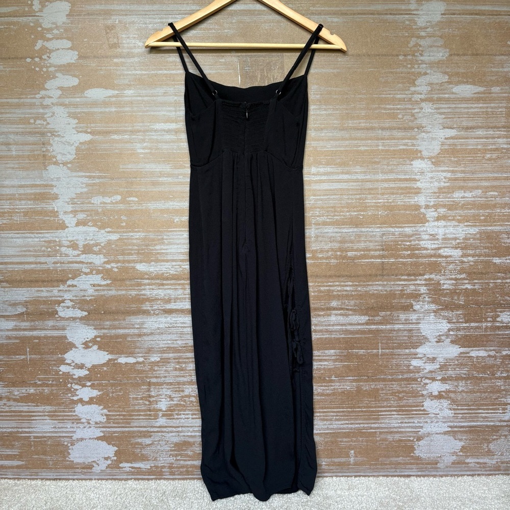 Reformation Midi Tie Side Dress Black Event Cocktail Basic Vacation Womens 2 - Picture 3 of 7
